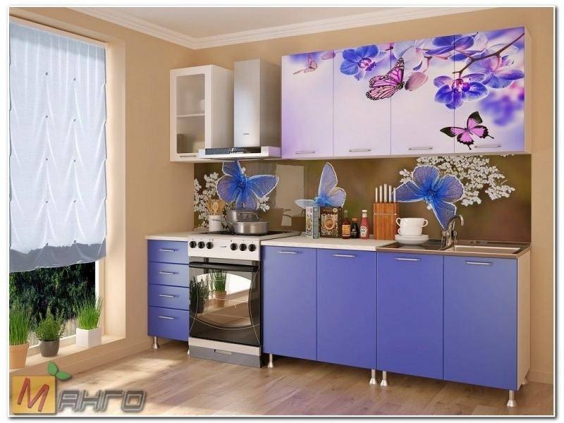 прямая кухня бабочки с фотопечатью в Нижнем Тагиле