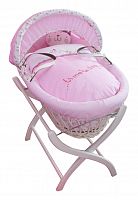 колыбель-переноска gift wicker moses basket белая, розовое белье в Нижнем Тагиле
