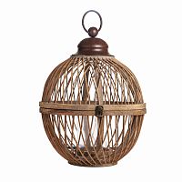 подсвечник-фонарь круглый деревянный большой со стеклом bamboo, 40 см в Нижнем Тагиле