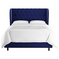 кровать двуспальная 180х200 синяя с каретной стяжкой reed wingback blue velvet в Нижнем Тагиле